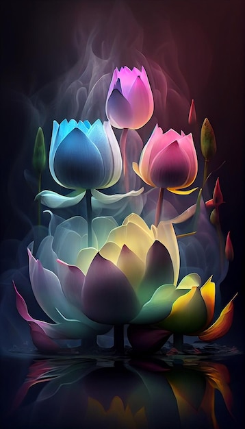 Group of flowers sitting on top of a table generative ai