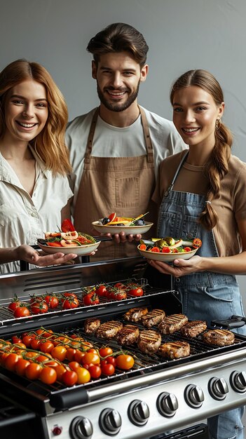 Group of Four Happy People Two Women and Two Men