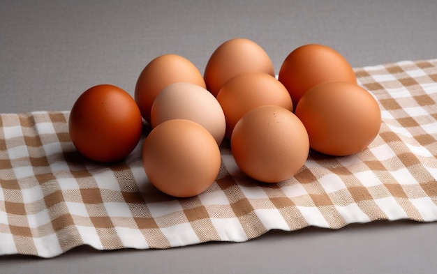 Group of Free Range Eggs on Cloth Brown and White Generative AI