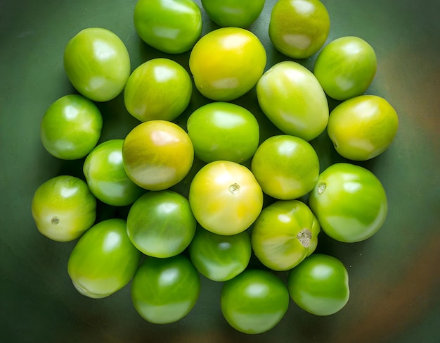 Photo group of fresh green tomato shot from above