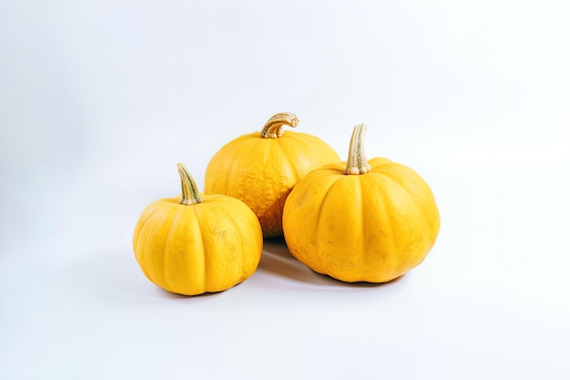 A group of fresh orange pumpkins is isolated on white background