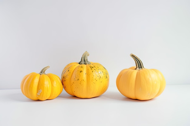 A group of fresh orange pumpkins is isolated on white background