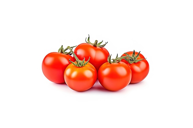 A group of fresh whole red tomatoes isolated on white background with copy space