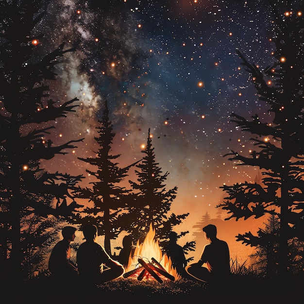 A group of friends are camping in the woods