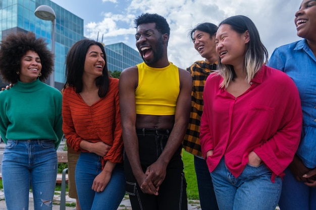 Group of friends belonging to the lgtbi collective enjoying together