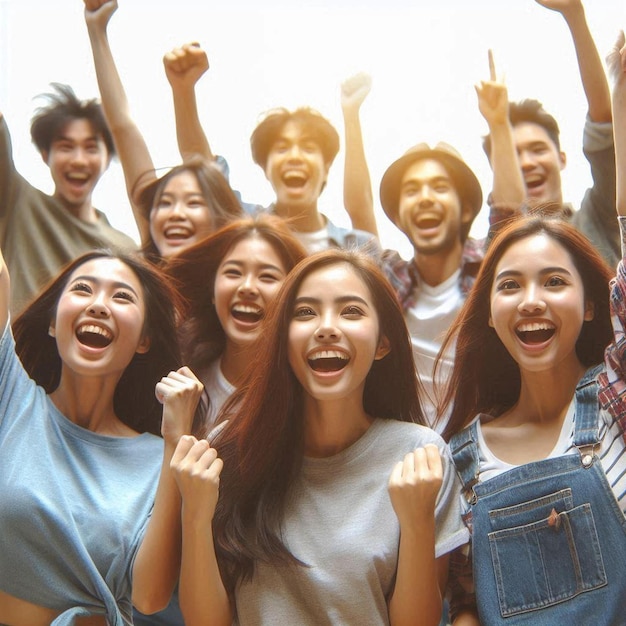 Group of friends celebrating their victories