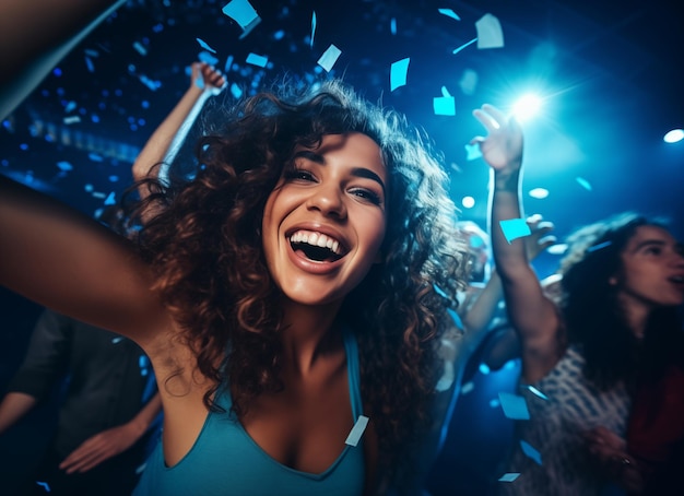 Group of Friends Celebrating with Raised Hands at Sunset