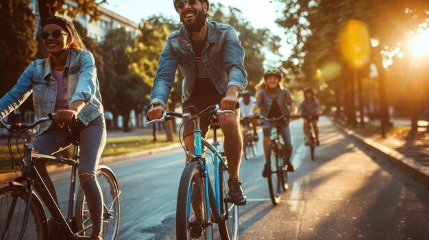 Group of friends cycling together promoting an active lifestyle and community support