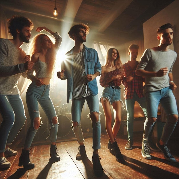 Group of friends dancing in the middle of the night