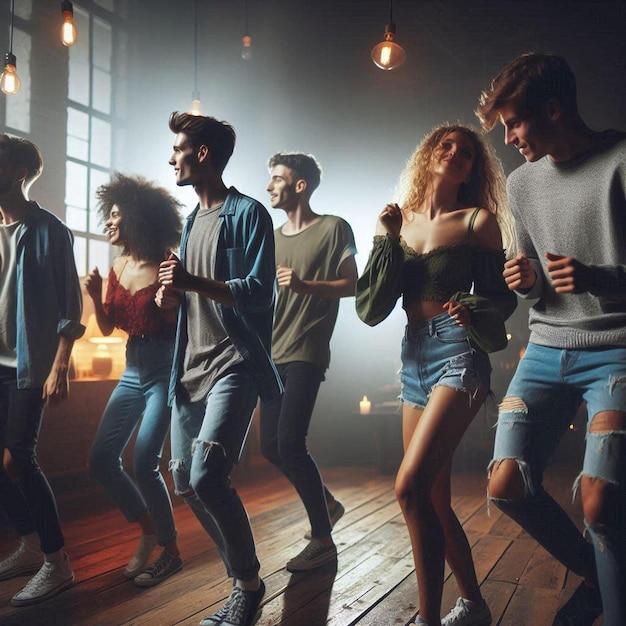 Group of friends dancing in the middle of the night