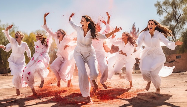 group of friends dressed in traditional white clothes