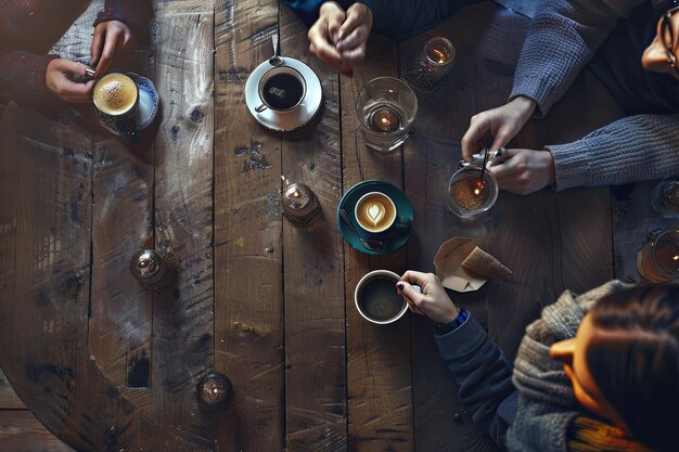 Photo a group of friends enjoying coffee together international coffee day concept