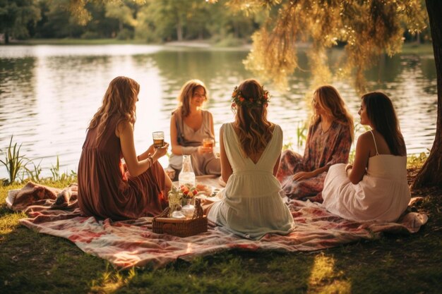 Group of friends enjoying a lake picnic for Labor labor day Photos459jpg