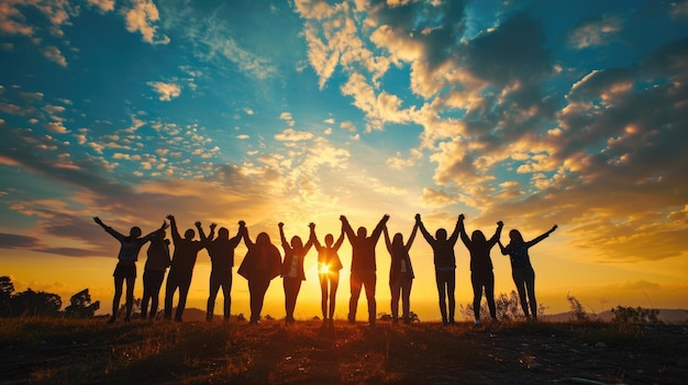 Group of Friends Enjoying a Sunset Together