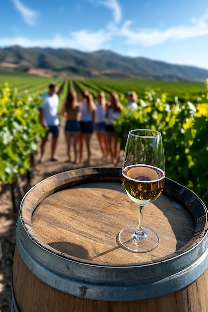 Photo a group of friends enjoying a wine tasting tour at a scenic vineyard