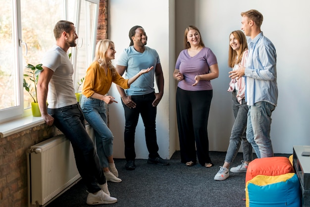 Group of friends gathering together