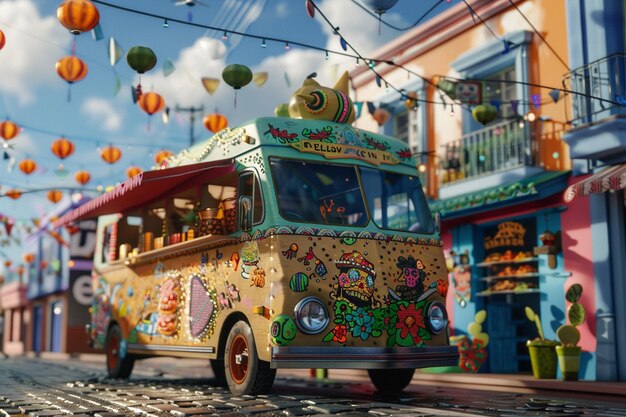 Group of friends having a Cinco de Mayo taco truck