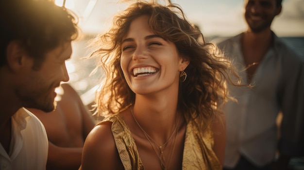 A group of friends having fun and basking in the sun on the yacht deck