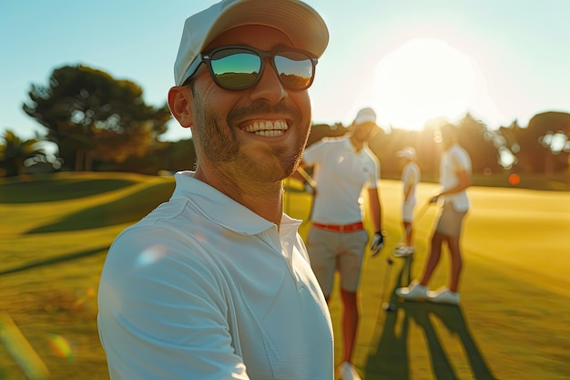 Group of friends having fun on golf course