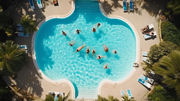 Group of friends having fun in the swimming pool top