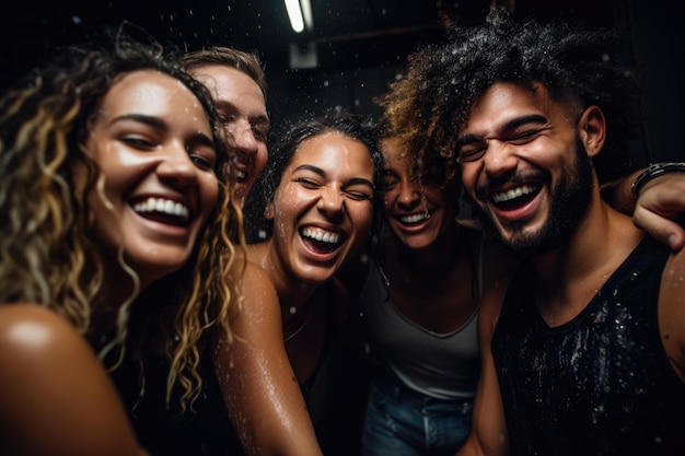 Group of friends having fun together at a nightclub created with generative ai