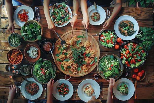 Group of friends having lunch together at restaurant