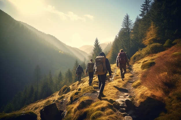 A group of friends hiking through a scenic mountai 00066 03