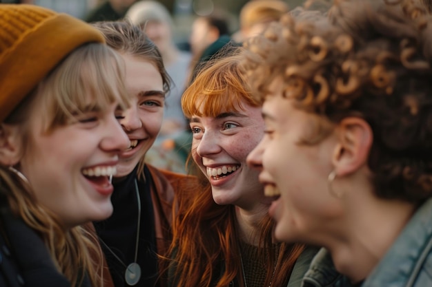 Photo a group of friends laughing and talking