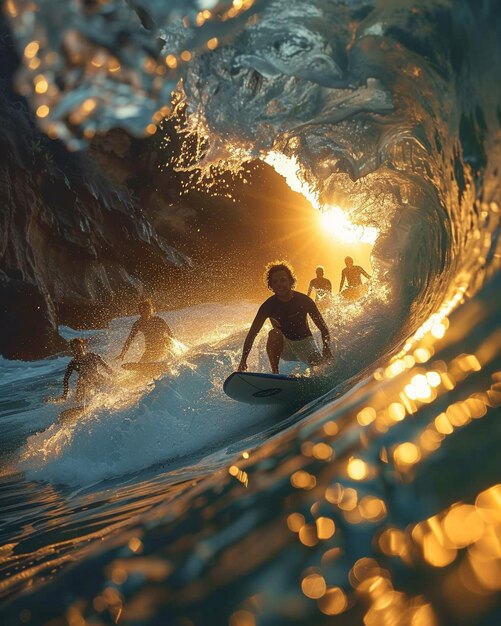 A Group Of Friends Paddling Out Into The Ocean Background