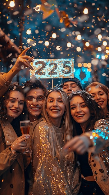 Photo group of friends ringing in the new year