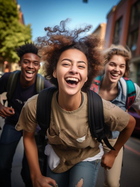 group of friends on the street with a smile