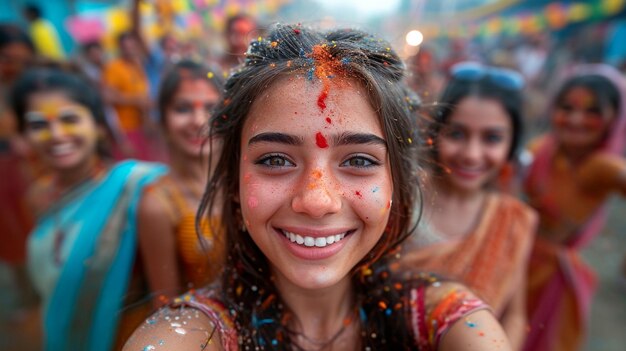 group of friends taking a selfie during Holika Dahan festivities