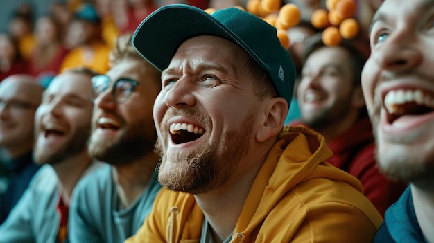 Photo a group of friends watching a basketball game on tv full of excitement