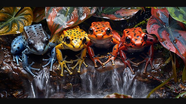 Photo a group of frogs are on a waterfall