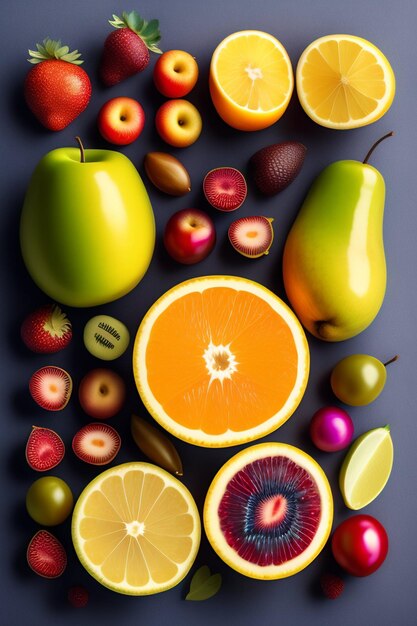 A group of fruits including a pear, apple, and pear.