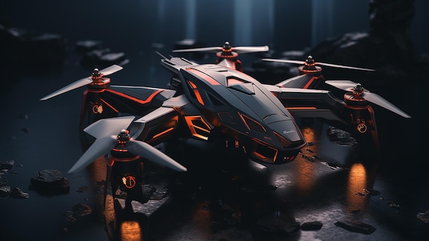 Photo a group of futuristic spaceships are shown in a dark room