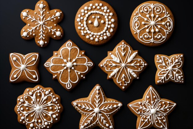 Photo a group of gingerbread cookies with white frosting