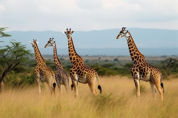 A group of giraffes grazing in the savanna