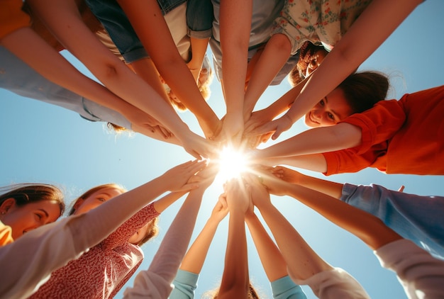 Photo a group of girls are making a circle with their hands together