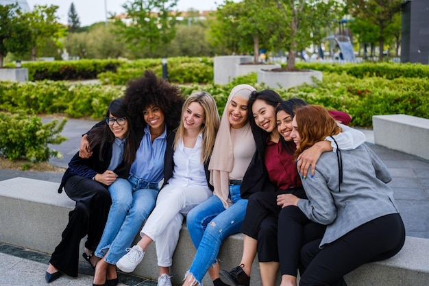 Group of girls taking a break in the financial district