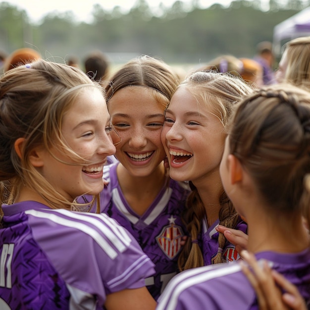 a group of girls wearing purple jerseys that say quot 1 quot on them