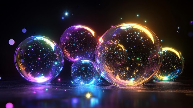 a group of glass balls with the word disco on them colorful glass ball on glitter