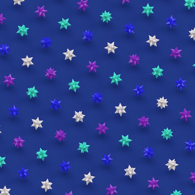 Group of glossy stars. Blue background. Abstract illustration, 3d render.