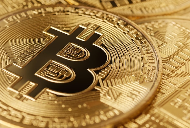 Group of golden bitcoins