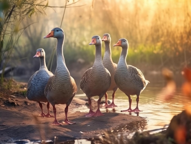 Group of Goose in natural habitat generative AI