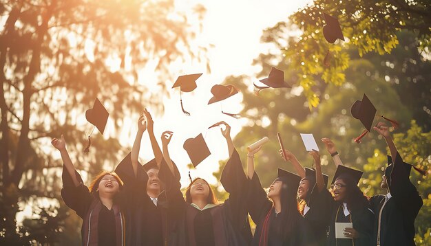 a group of graduates throwing their caps in the air