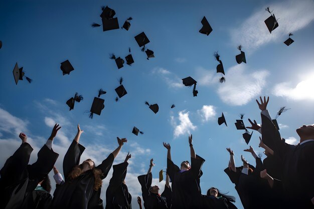 A group of graduates tips their graduation caps upwards Generative AI 1