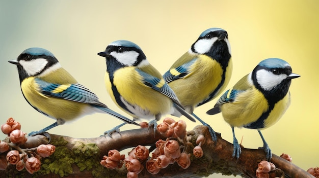 Group of great tit birds closeup