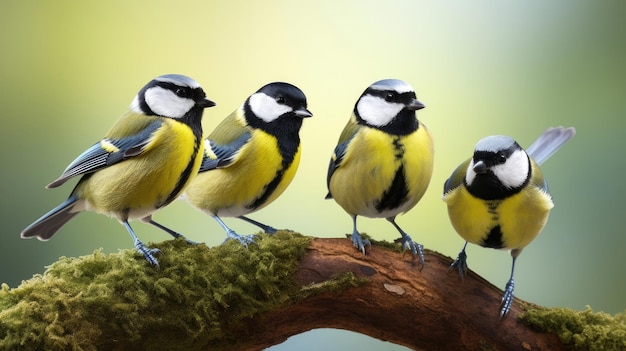 Group of great tit birds closeup