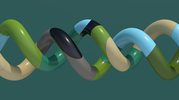 Group of green blue black beige spirals Abstract illustration 3d render